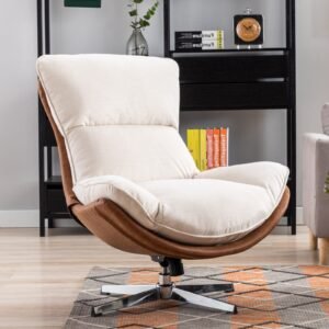 A modern accent chair sits in a sunlit corner of a stylish home.