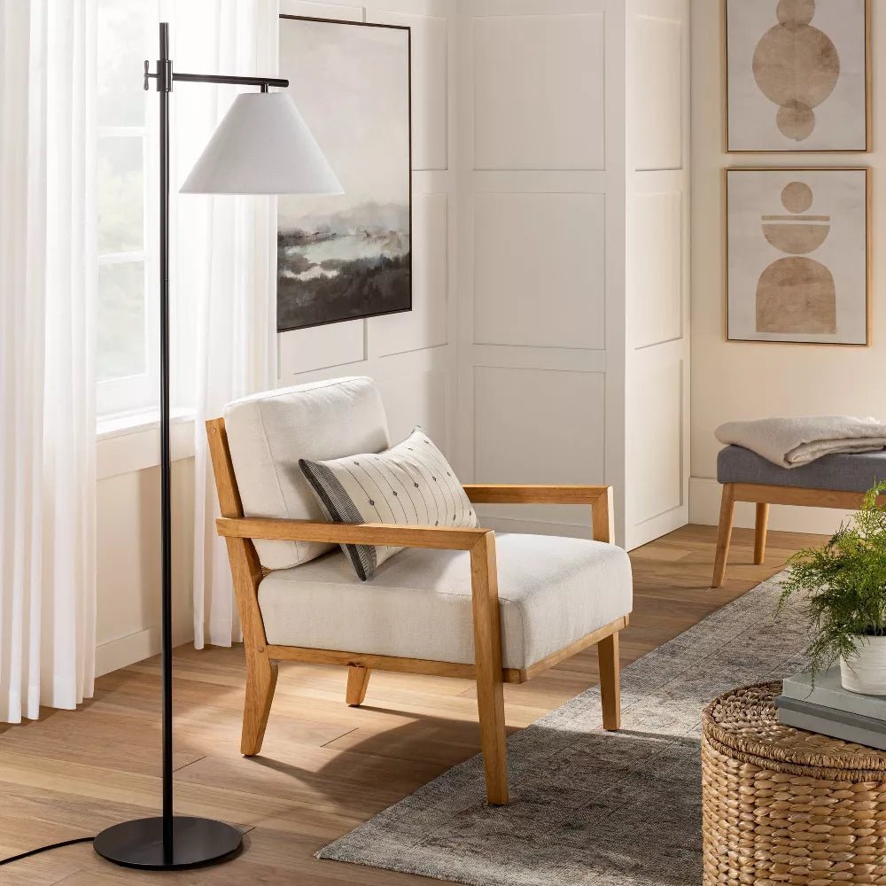 An elegant Agoura Hills cane back accent chair in a bright living room.