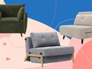 A comfortable chair bed for adults displayed in a bright, modern living room.