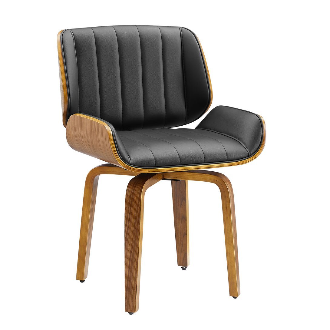 A comfortable stationary desk chair in a minimalist home office space.