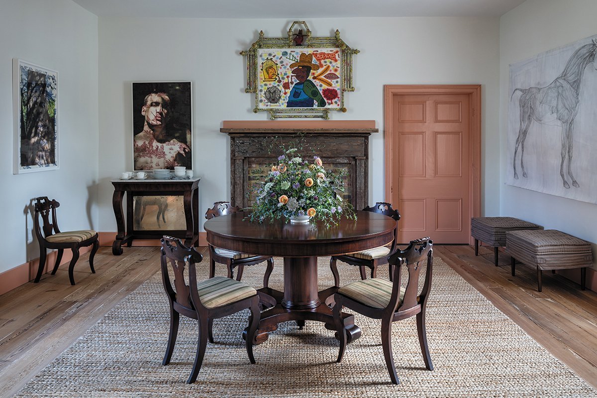 A versatile dining chair serves as a stylish accent piece in a modern living room.