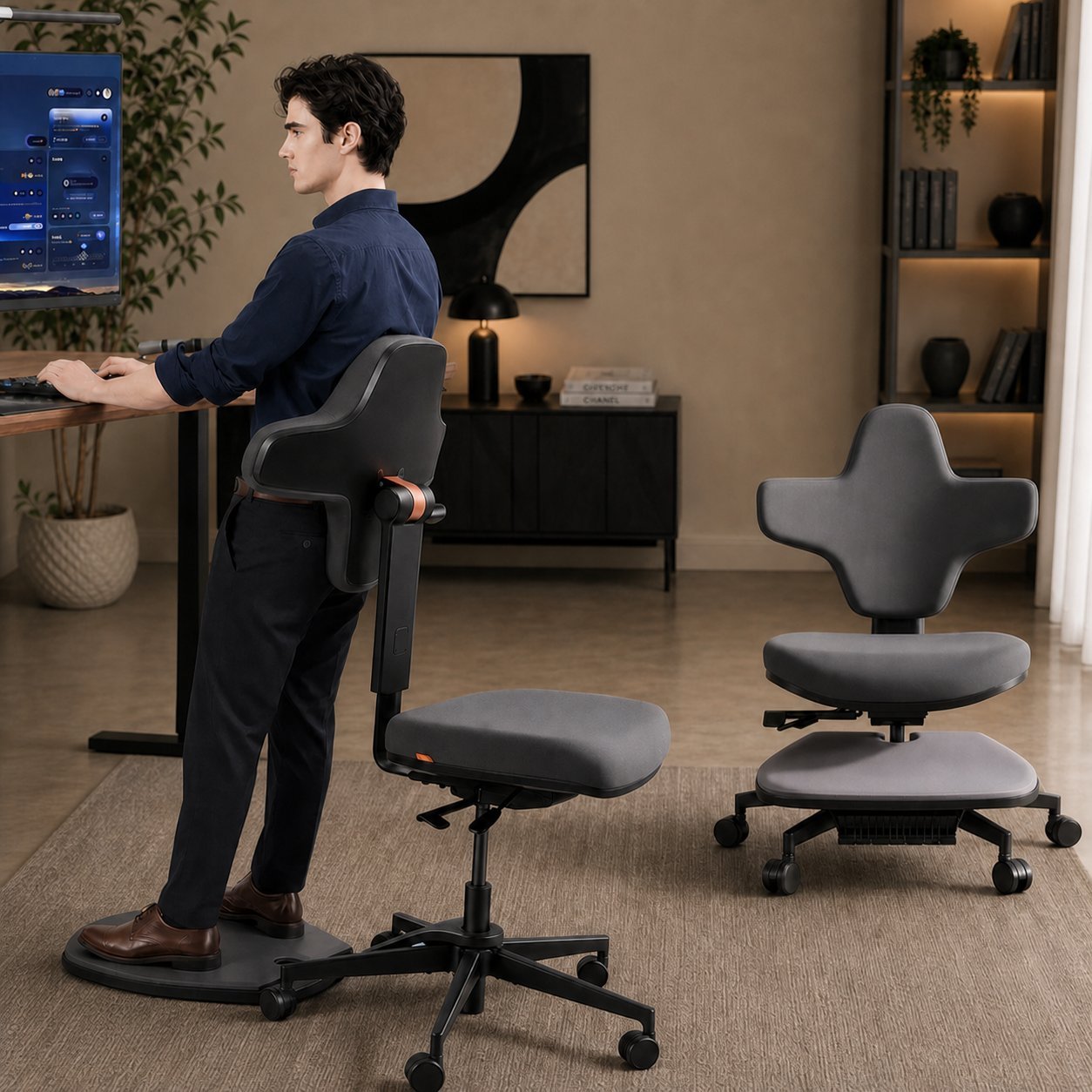 An ergonomic chair in a tidy workspace ready for a productive and healthy day.