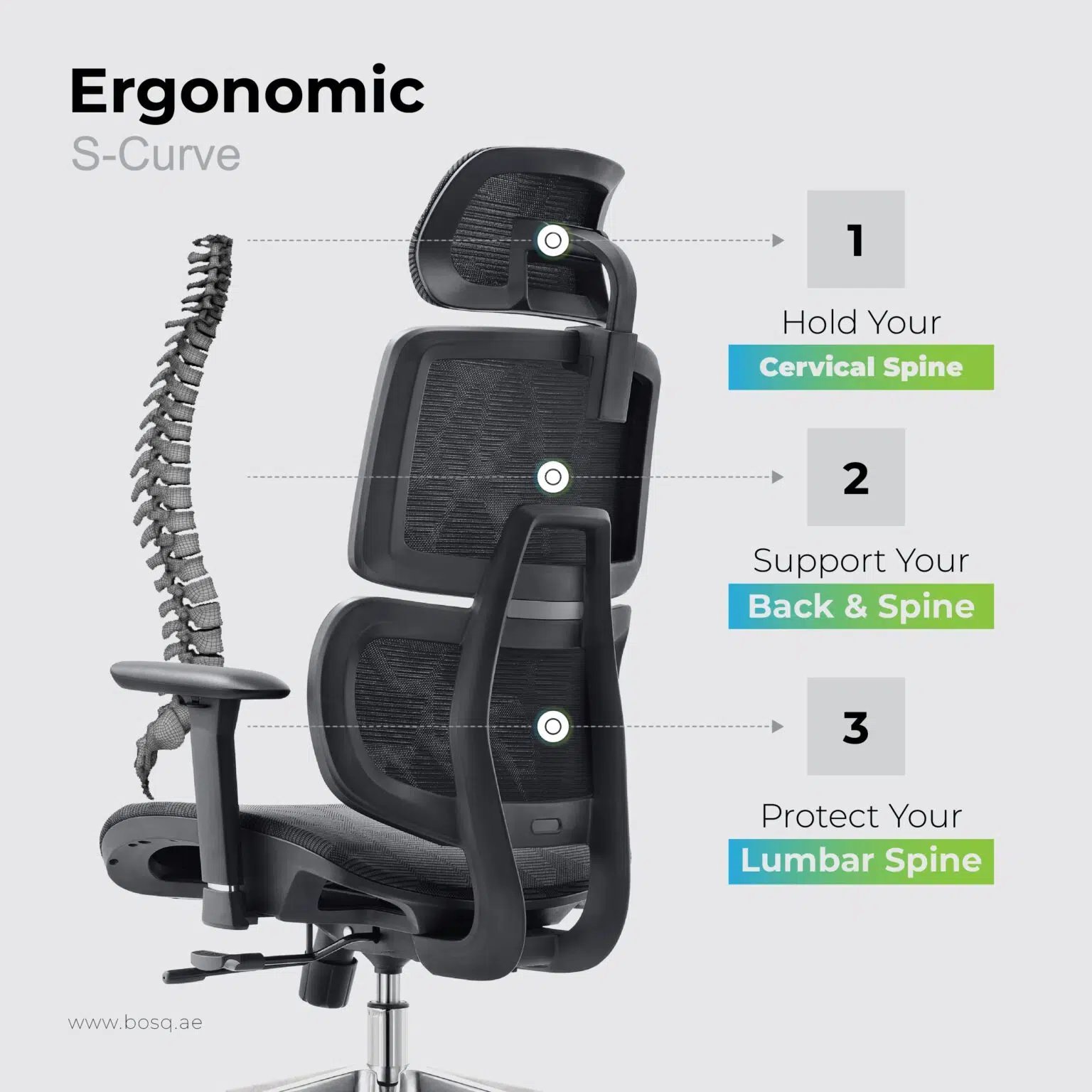 Close up of an adjustable lumbar support system on a modern ergonomic chair.