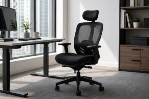An ergonomic office chair designed to provide relief for back pain and comfort.