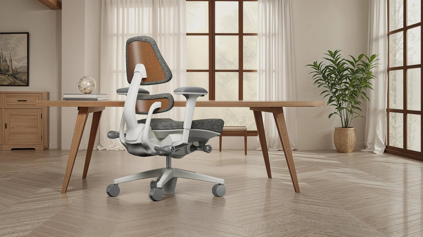 An ergonomic task chair providing reliable support for the spine in an office.