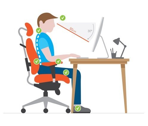 An ergonomic chair placed at a clean workstation for a frequently asked questions section.