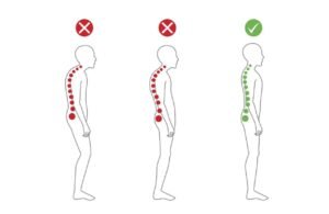 A person standing with healthy, balanced spinal alignment in a bright, modern studio.