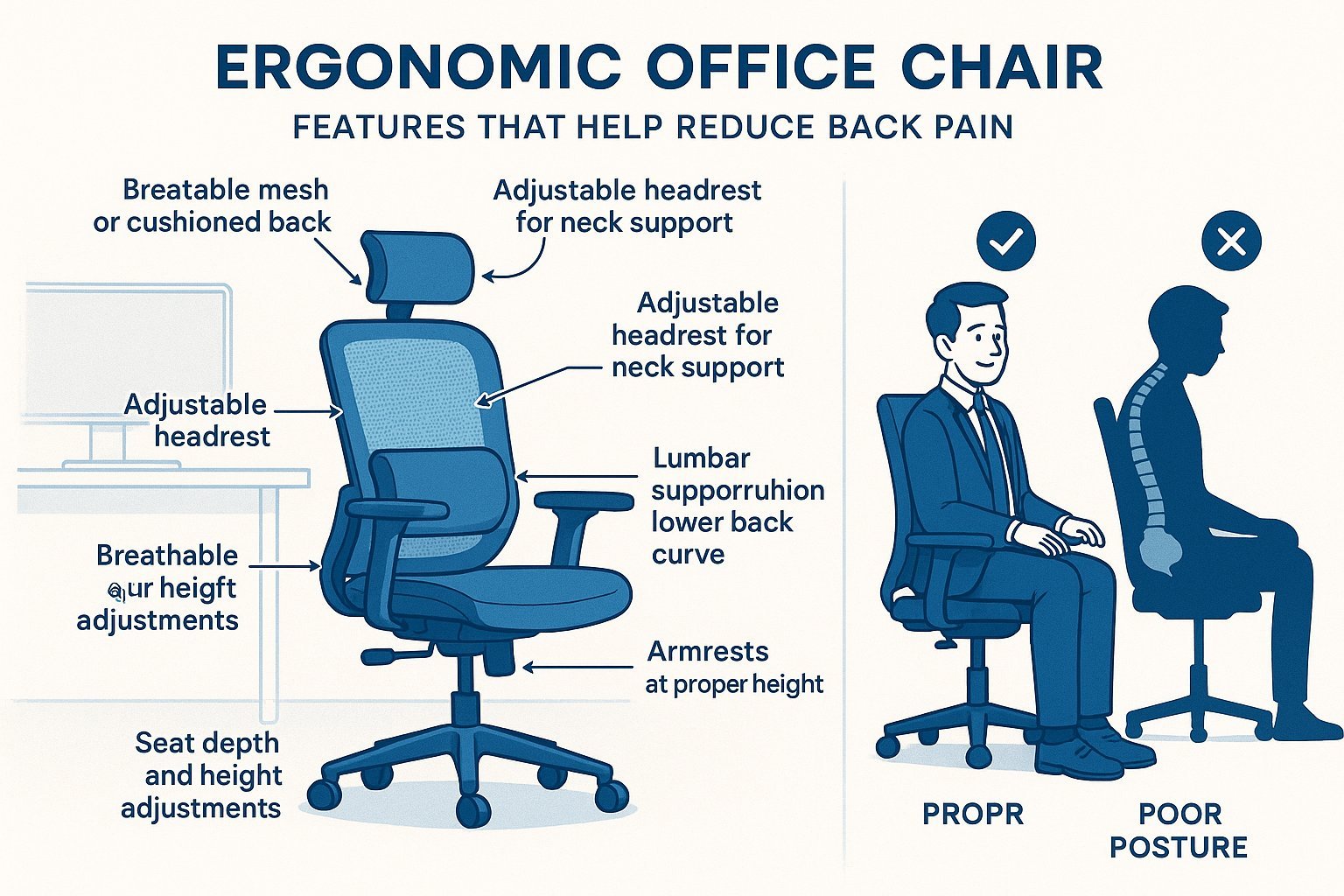 Close up of ergonomic chair components designed to support healthy body posture.