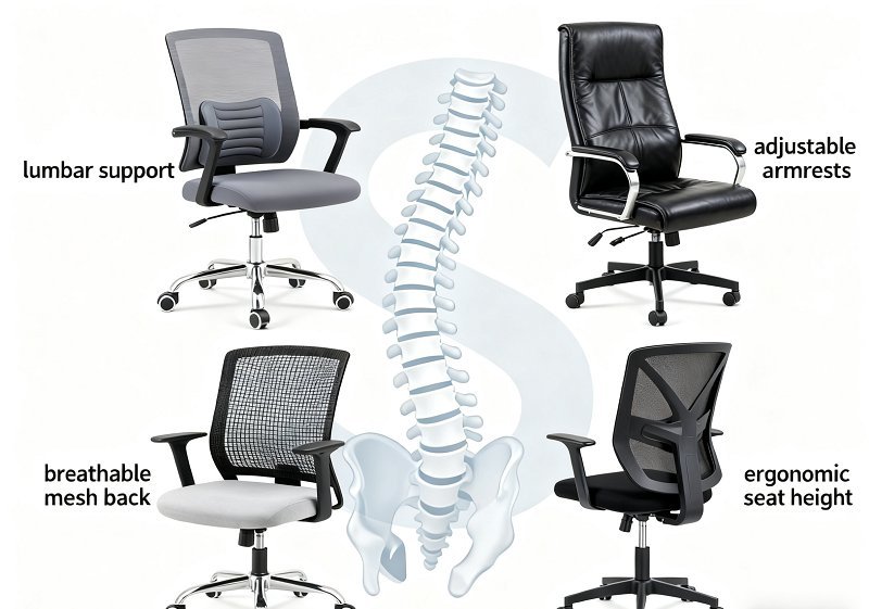 An empty ergonomic office chair in a bright, organized modern workspace.