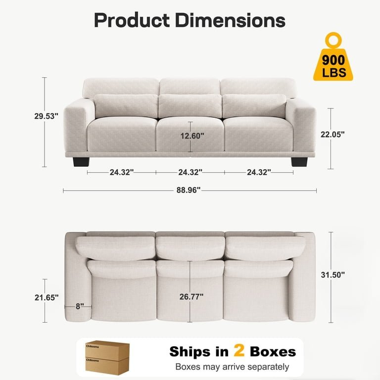 Close-up of a sofa showing leg height and seat depth measurements.