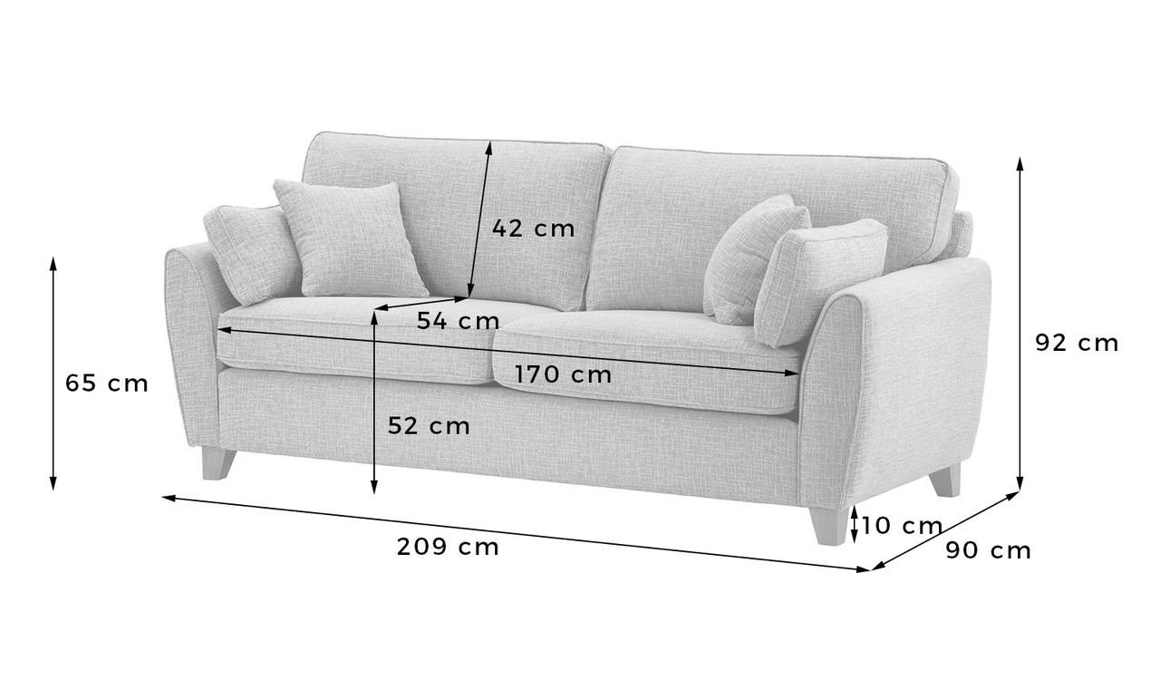 A modern three seater sofa sits elegantly in a bright, spacious living room.