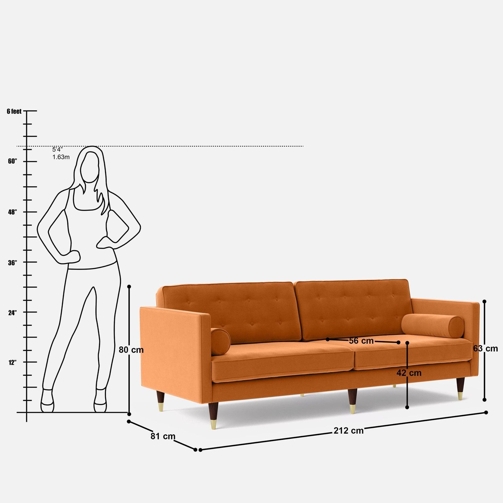 Reviewing technical sofa dimensions and floor plans for a living room layout.