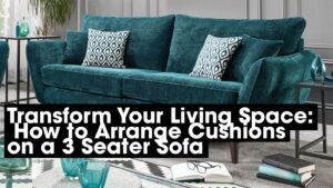 A modern three-seater sofa with decorative cushions styled in a bright living room.