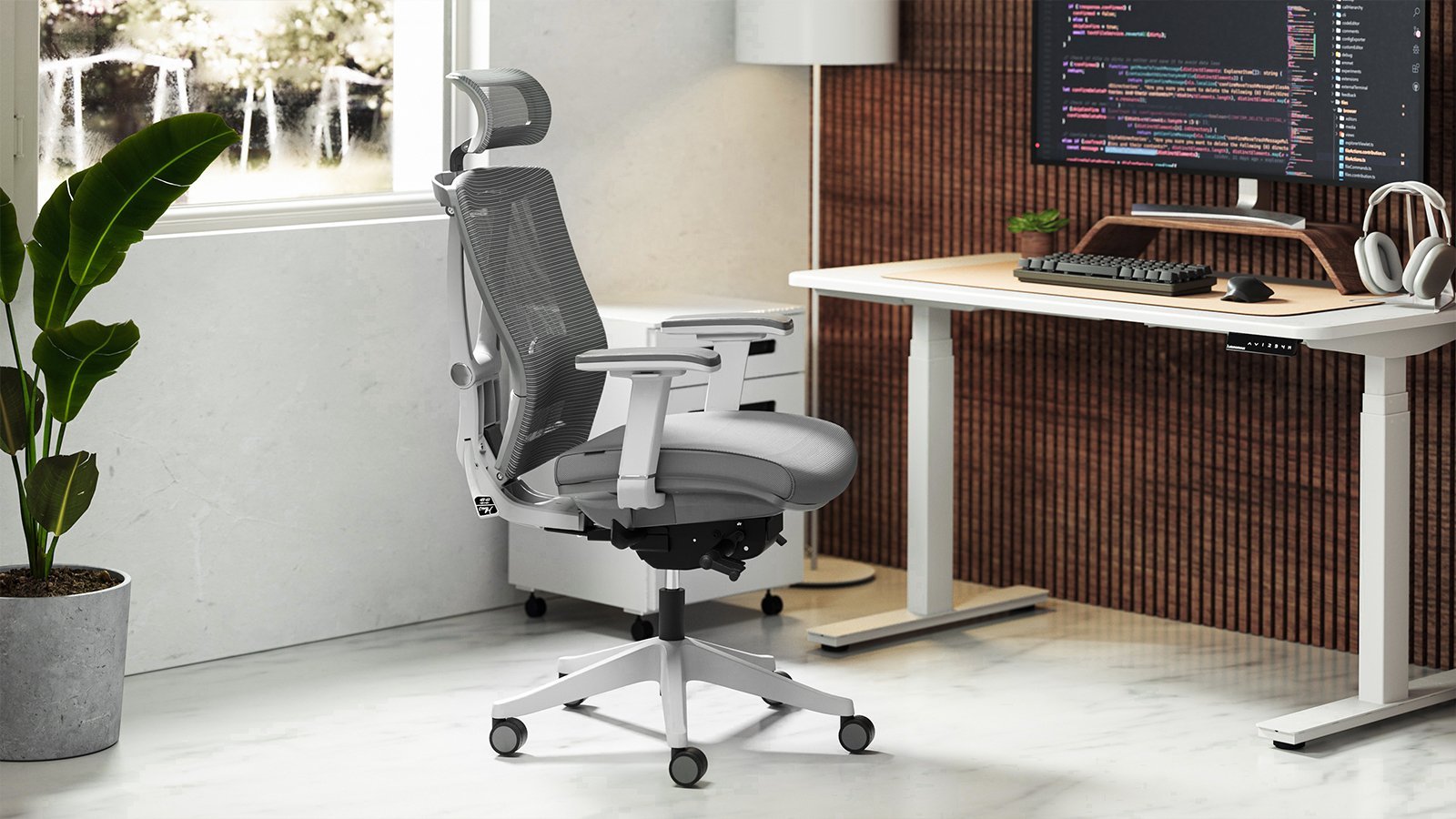 Close up of a durable aluminum base on a high quality computer chair.