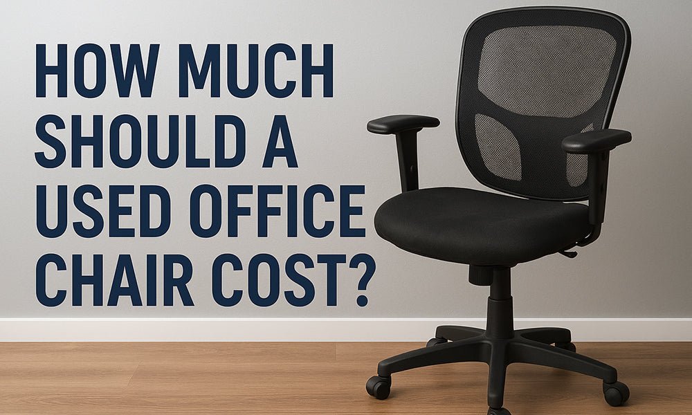 A row of various ergonomic office chairs displayed in a clean showroom environment.
