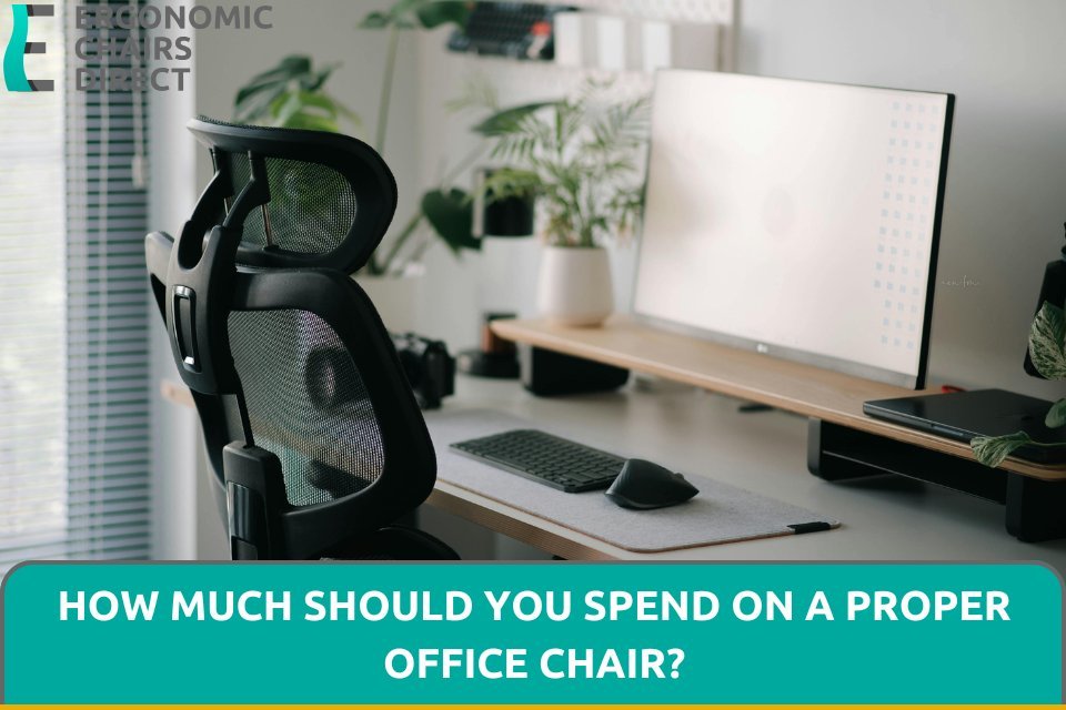 A clean and organized home office workspace featuring a computer chair.