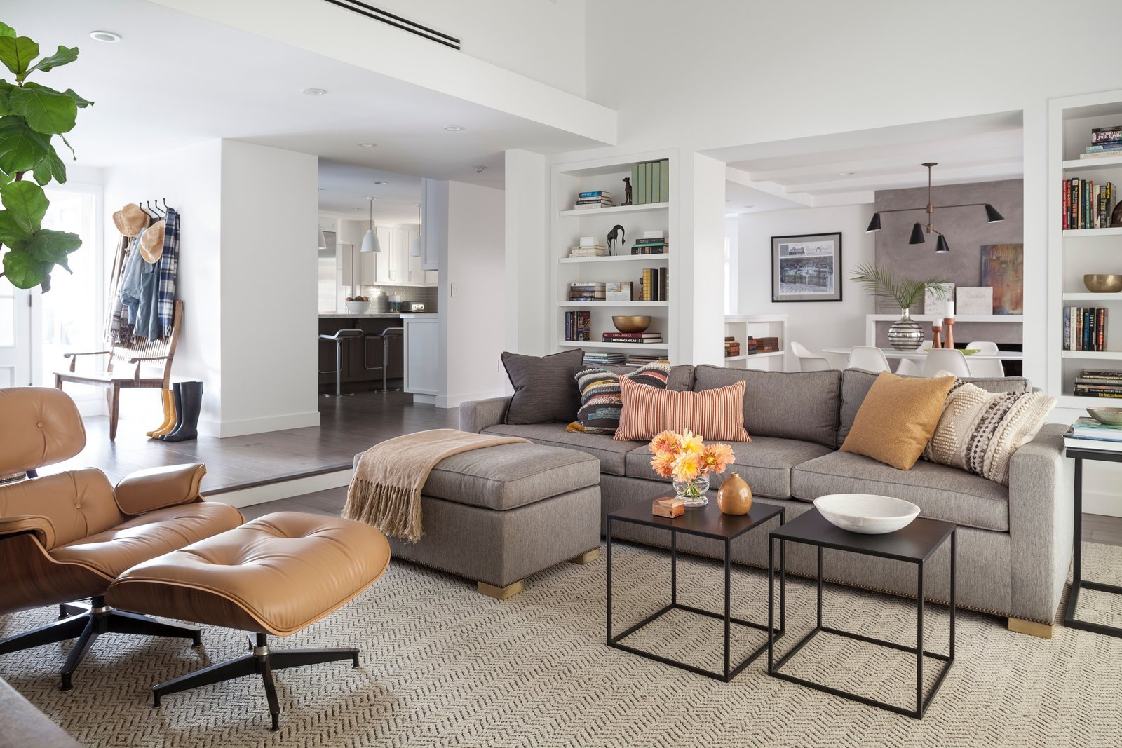 A modern living room showing how much is a living room couch.