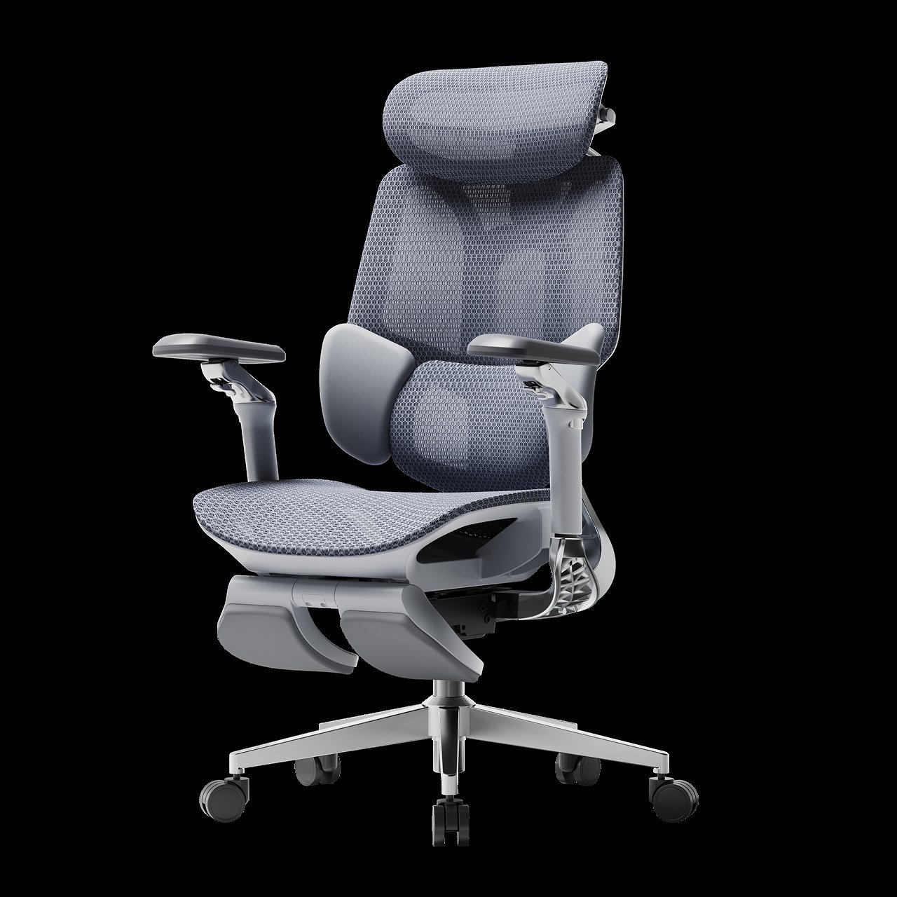 Three different ergonomic chairs lined up to show various price points and features.