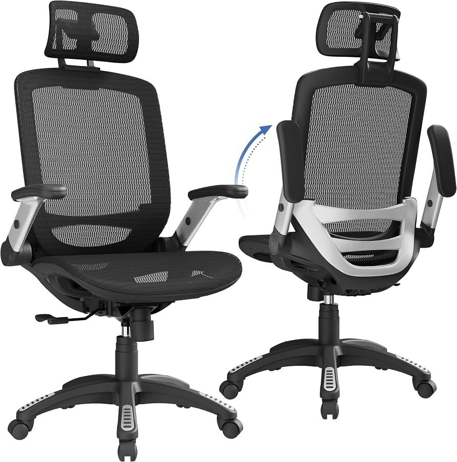 A close-up view of an ergonomic chair mechanism during a quality inspection.