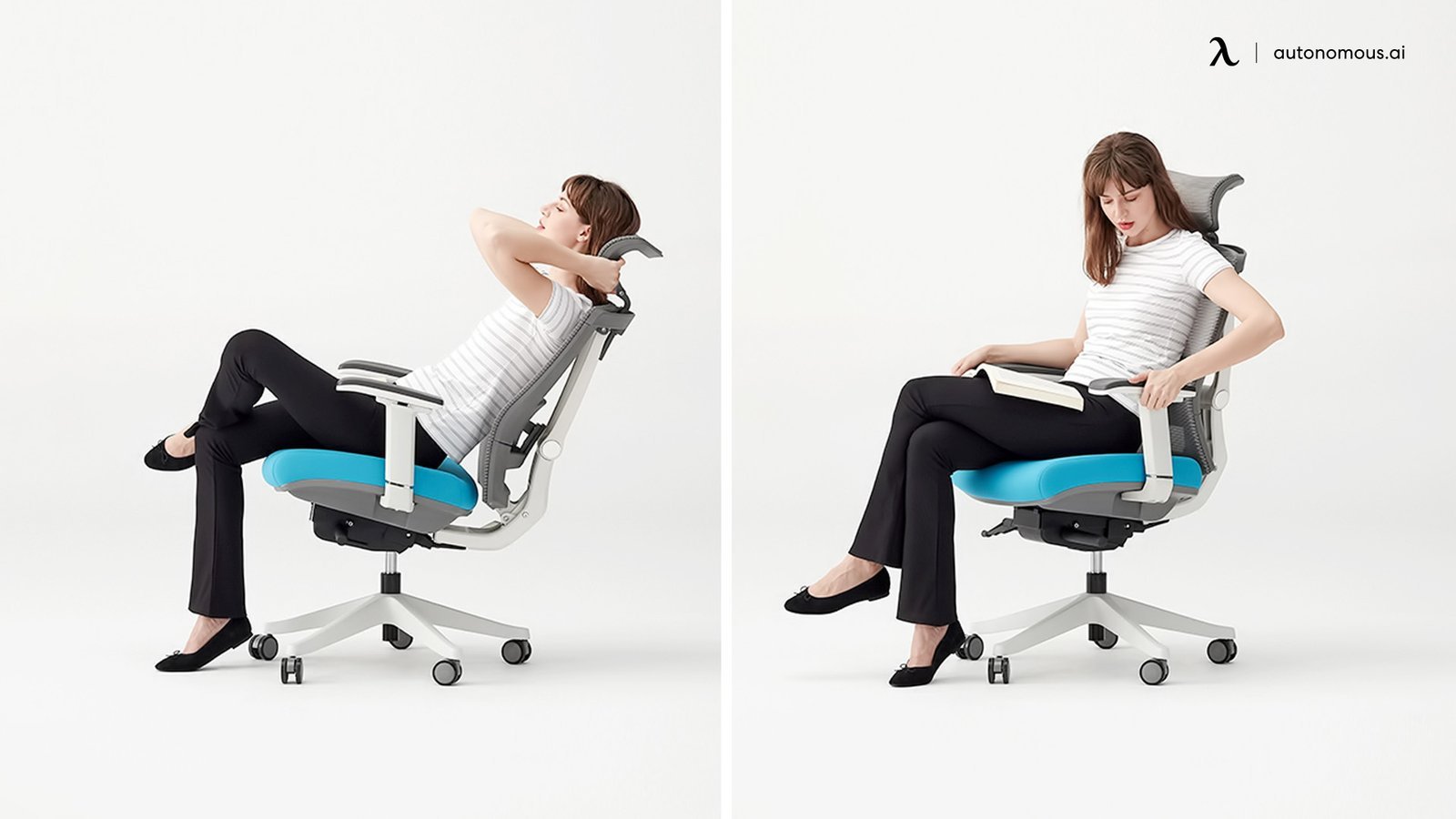Testing the comfort of an ergonomic chair by sitting for an extended period.