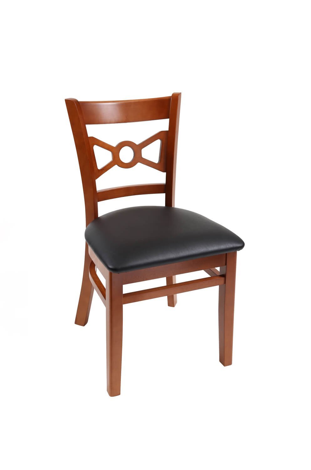 Checking the reinforced joints of a chair to confirm a quality purchase.