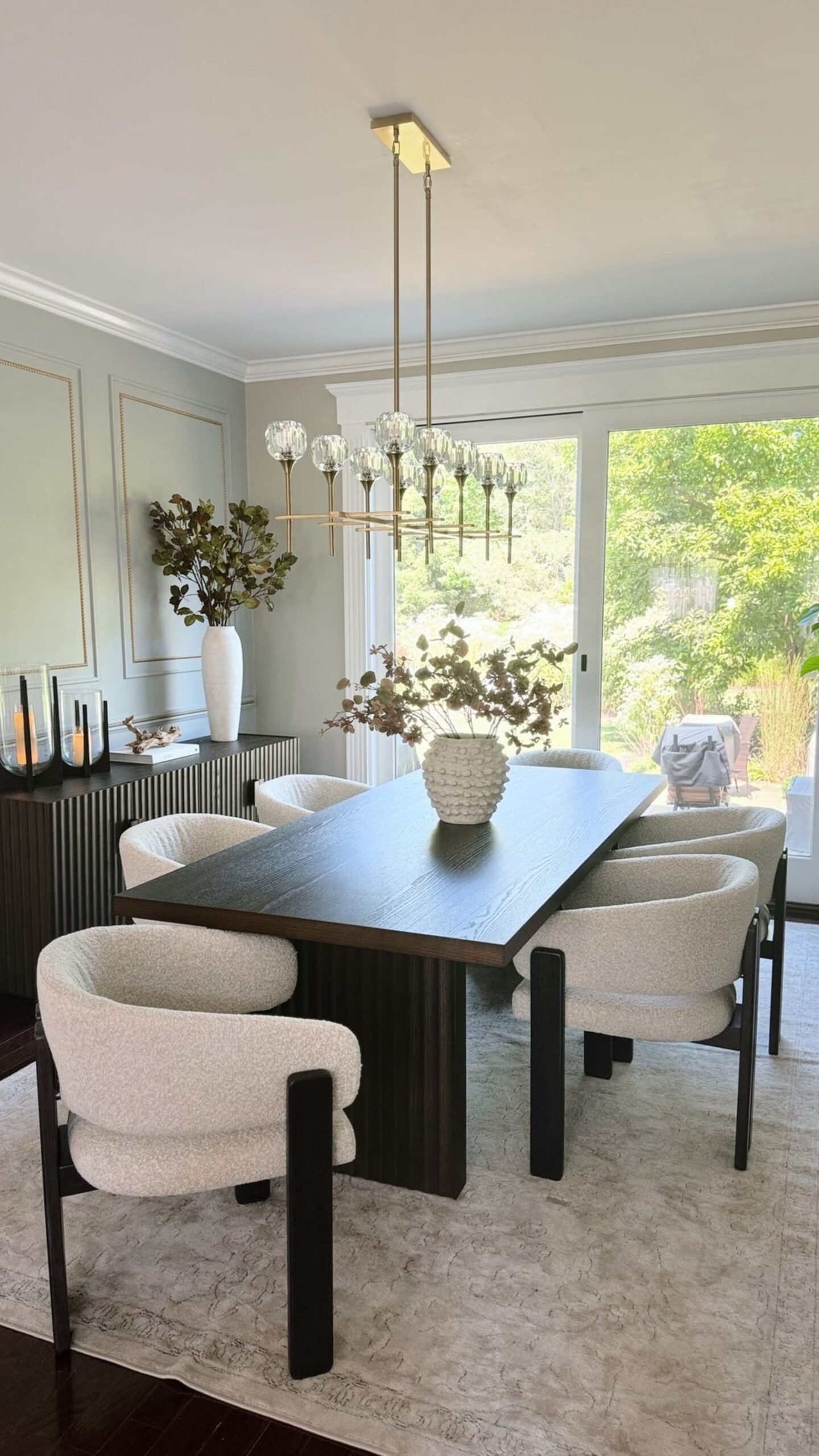 Refreshing wooden dining room chairs with paint and new fabric swatches.