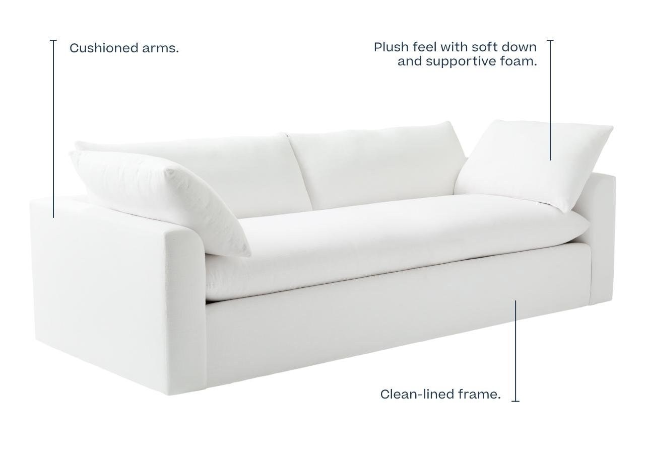 Measuring tape across a sofa armrest to show accurate furniture dimensions for selling.