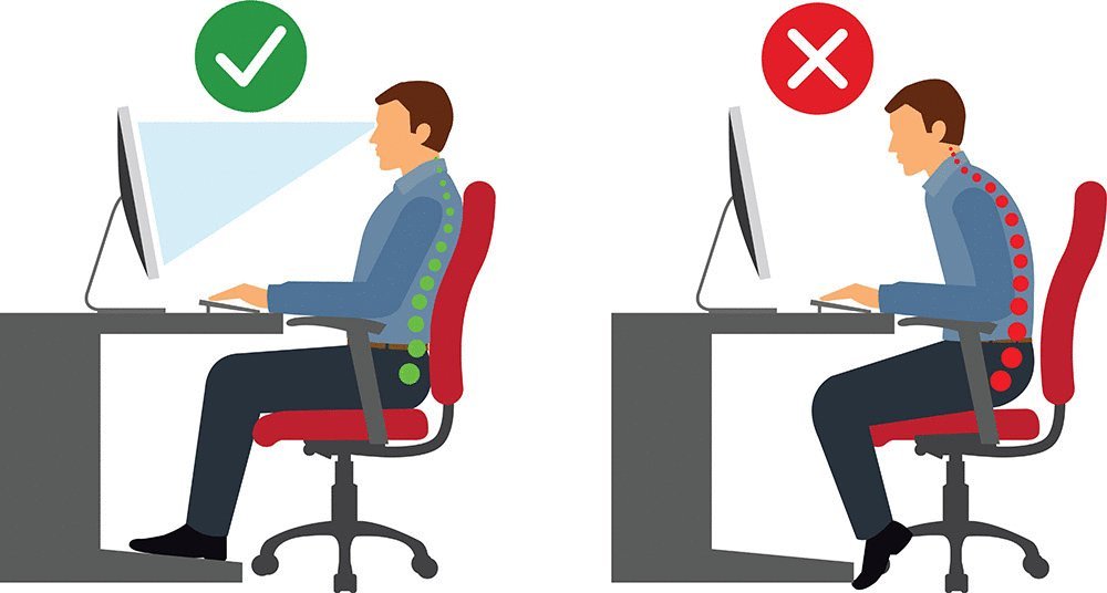 A person checking a timer to maintain a straight back while working.