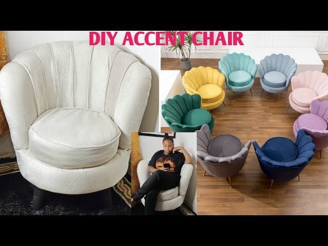 A modern handmade accent chair sits in a bright room as part of a DIY project.