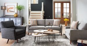 A stylish living room showing how to match a sofa and accent chairs.
