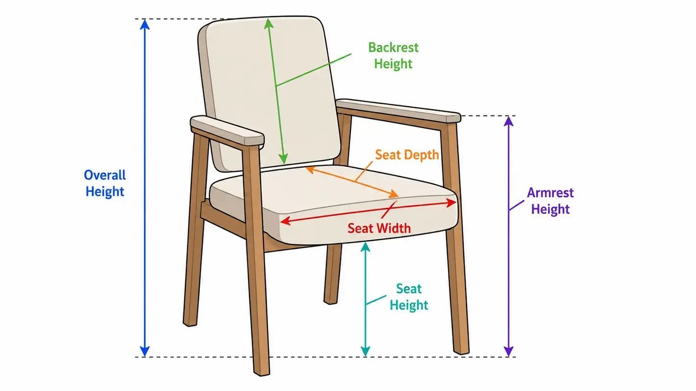 Using a vertical book to accurately measure the depth of an upholstered chair.