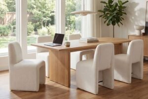 A stylish home office with a high-quality desk that complements the room decor.