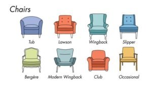 A modern living room showcasing the difference between a couch and an accent chair.