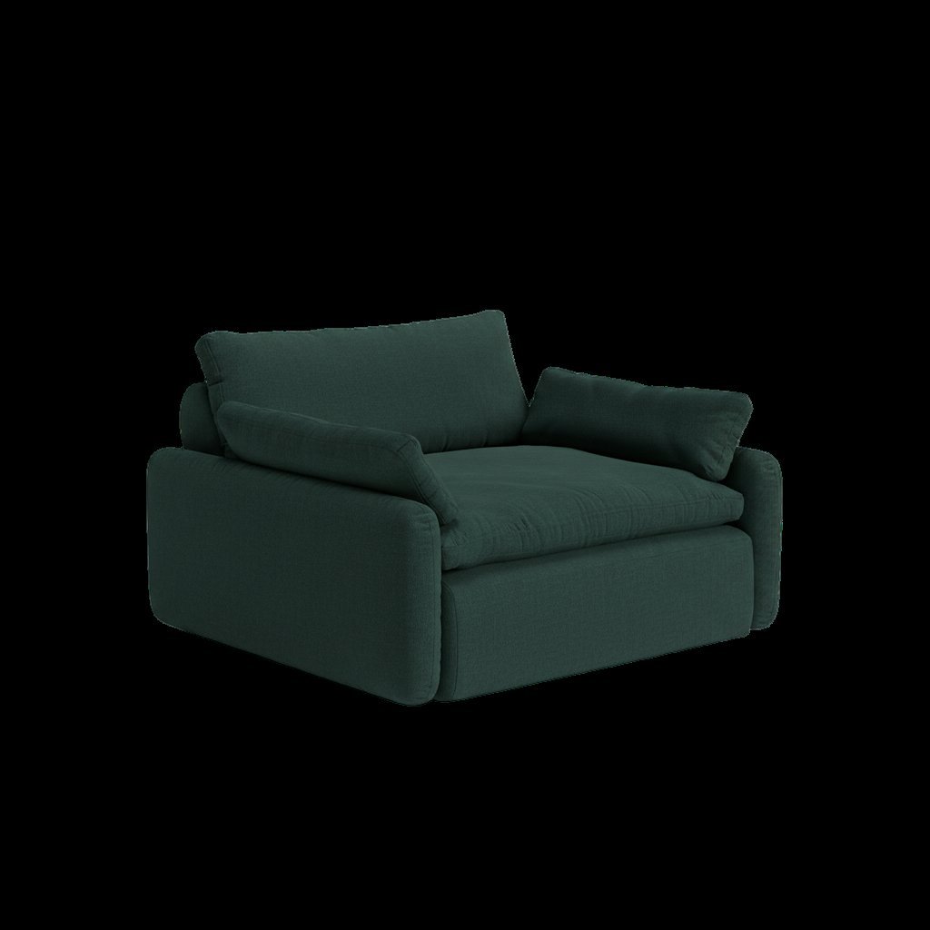 Interior design comparisons showing a compact loveseat versus an ergonomic office task chair.
