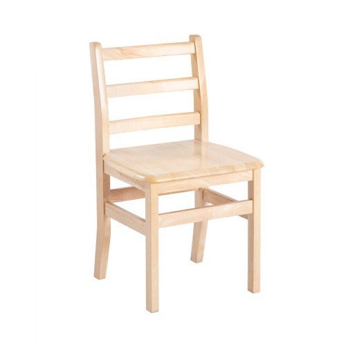 A wooden dining chair being measured to show standard seat height for comfort.