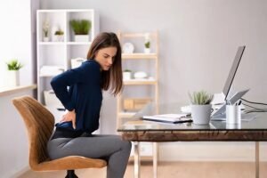 A modern ergonomic chair designed to help alleviate back and hip pain.