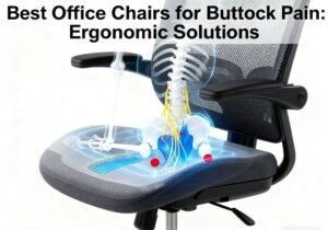 A modern ergonomic office chair designed to provide comfort and alleviate buttock pain.