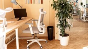 A modern ergonomic office chair designed to provide excellent back support for work.