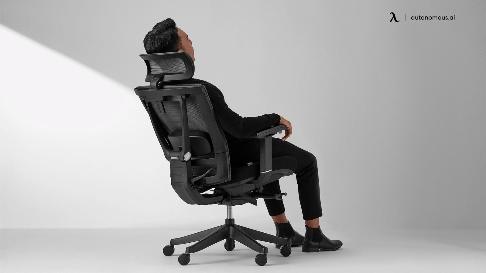 A comfortable high-back office chair designed to help alleviate chronic neck problems.