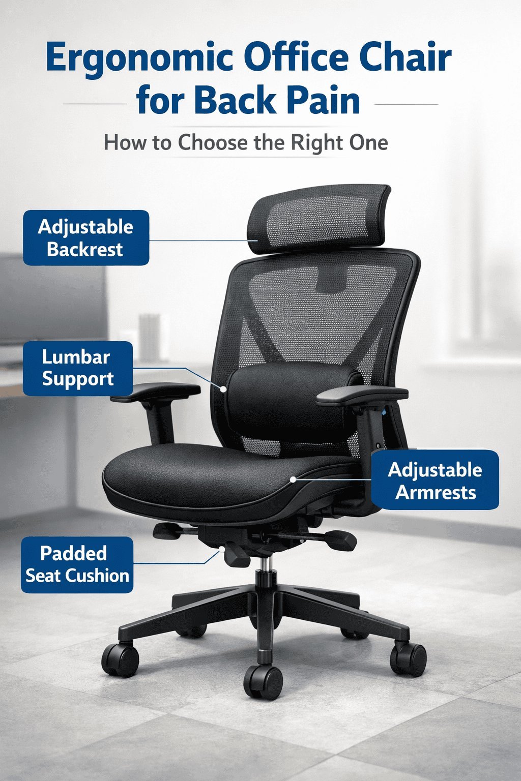 Hands tightening a bolt on an ergonomic office chair to ensure proper maintenance.