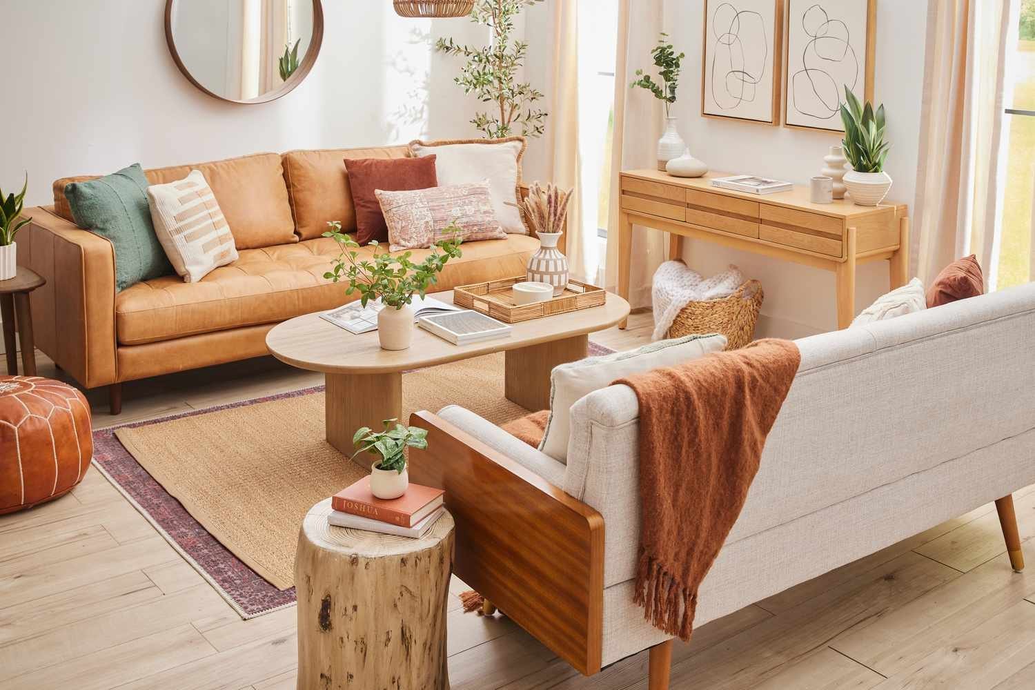 A neat living room corner with a sofa and decorative books.