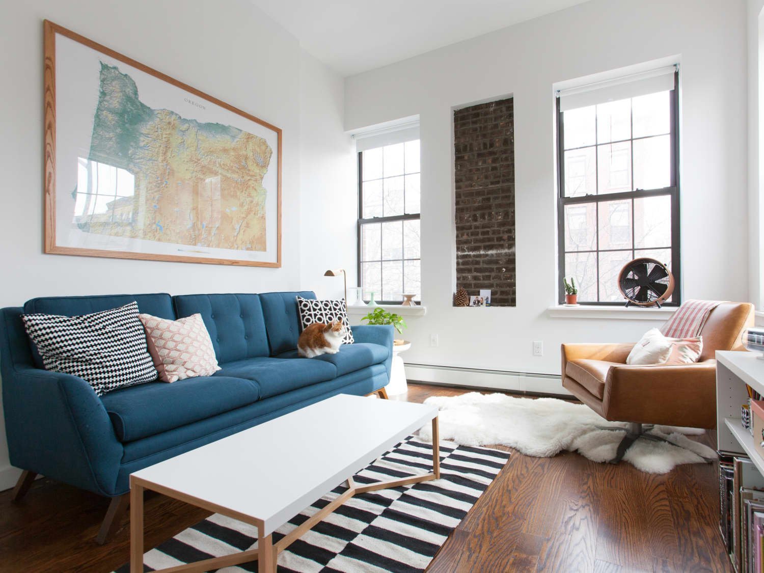 A close-up view of a comfortable sofa in a modern living room.