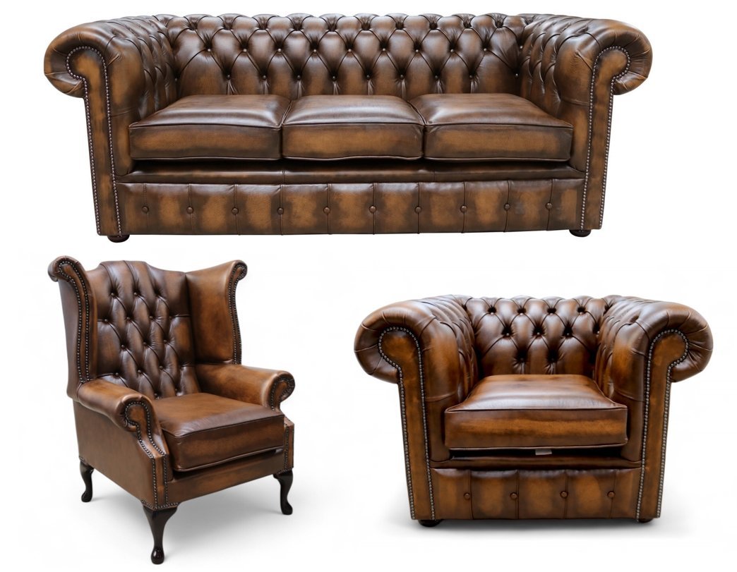A three-piece suite sofa arrangement creating a conversation circle in an empty living room.