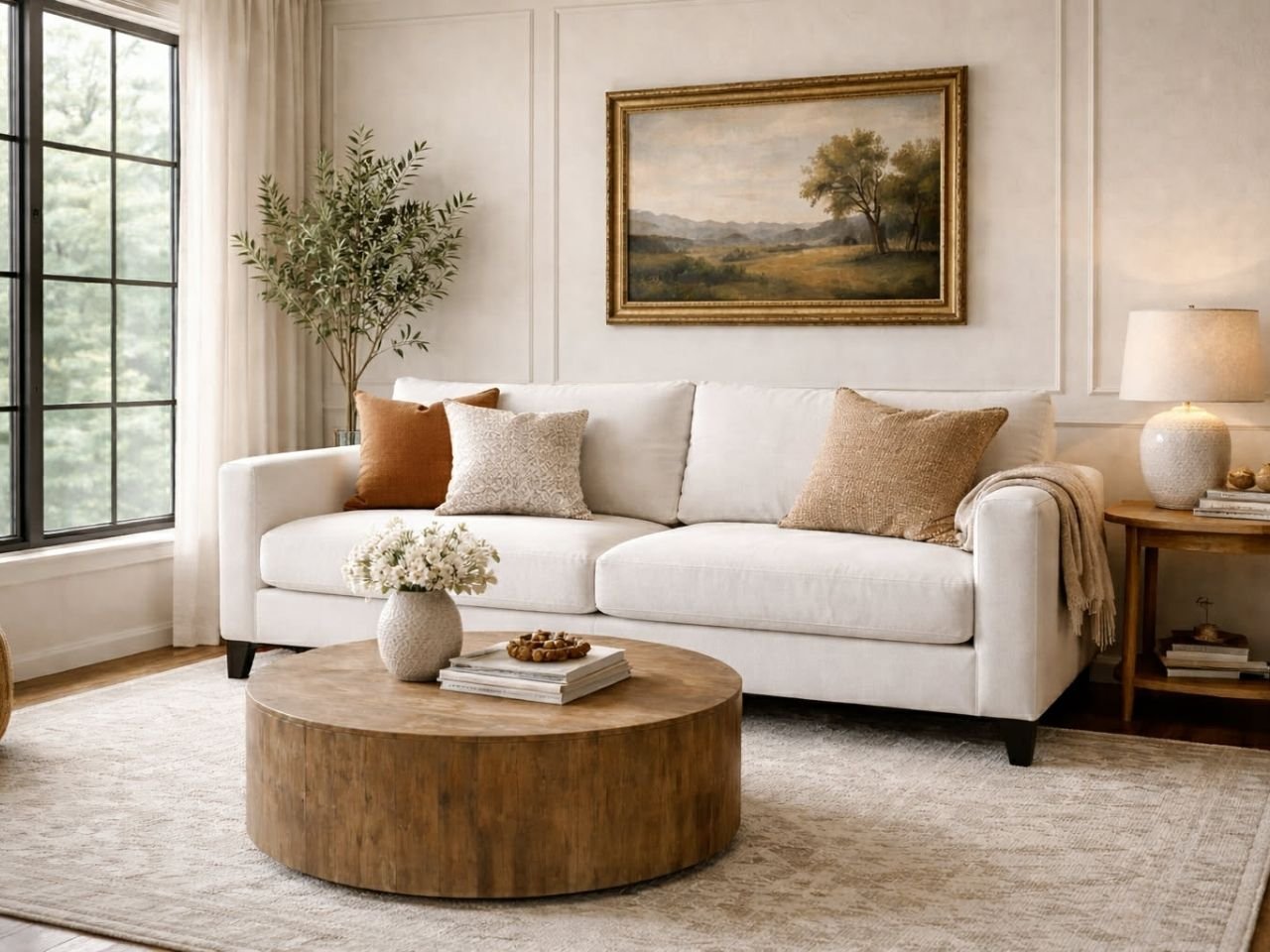 A minimalist condo sofa shown in a bright room to highlight its compact and functional dimensions.