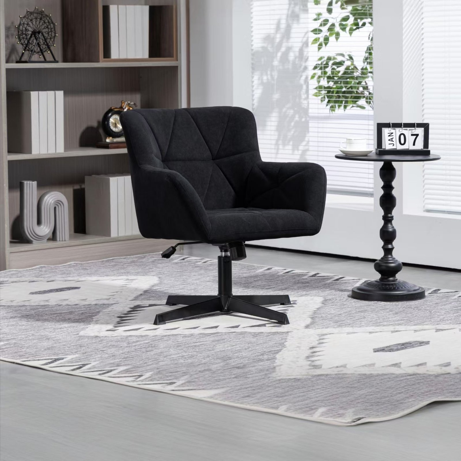Three different types of stationary office chairs displayed in a bright studio setting.