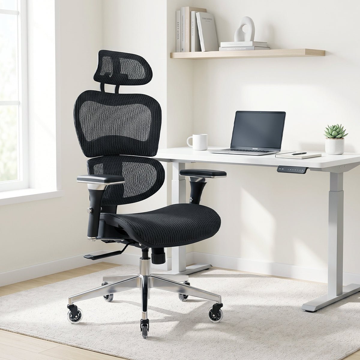 Detailed view of the adjustable lumbar support and seat depth mechanisms.