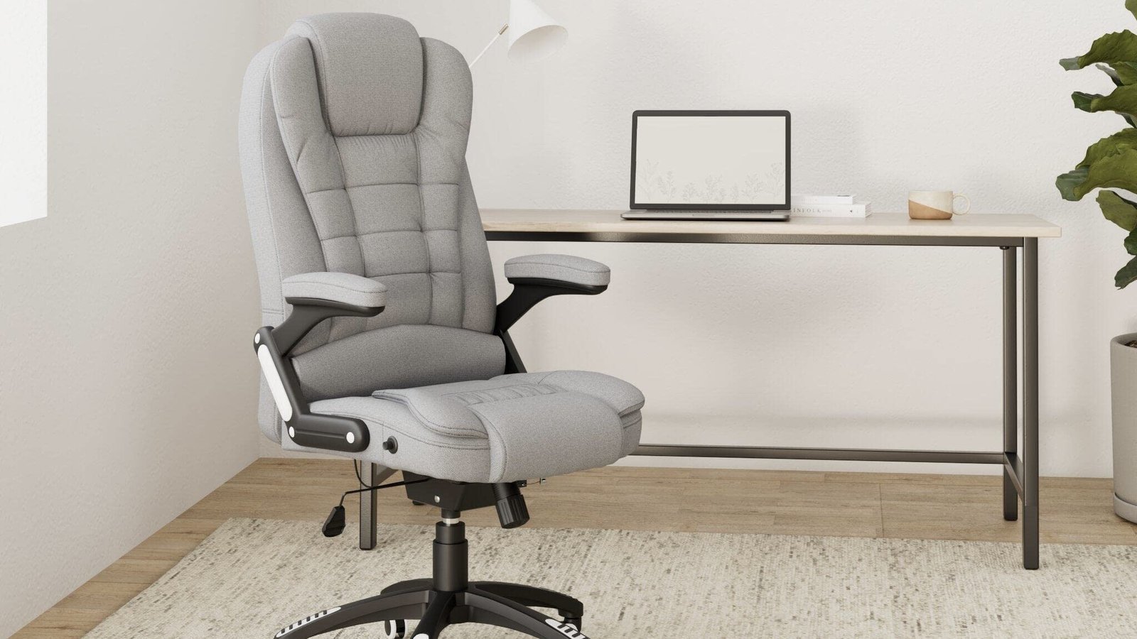 Detailed view of adjustable lumbar support and height controls on an ergonomic computer chair.