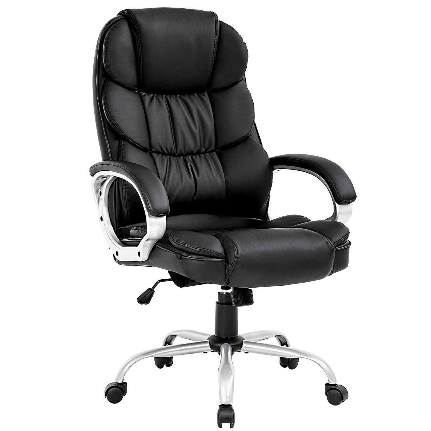 Person sitting at a desk with proper posture and alignment in an ergonomic chair.