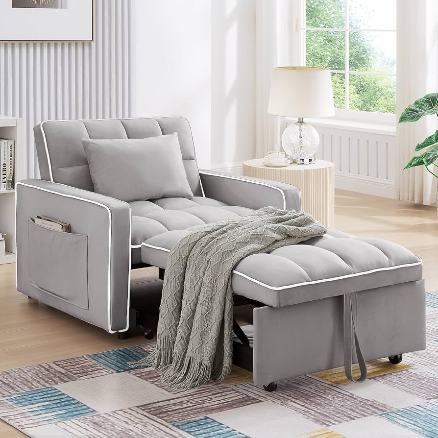 The locking mechanism of a twin sleeper chair is secured on the floor.