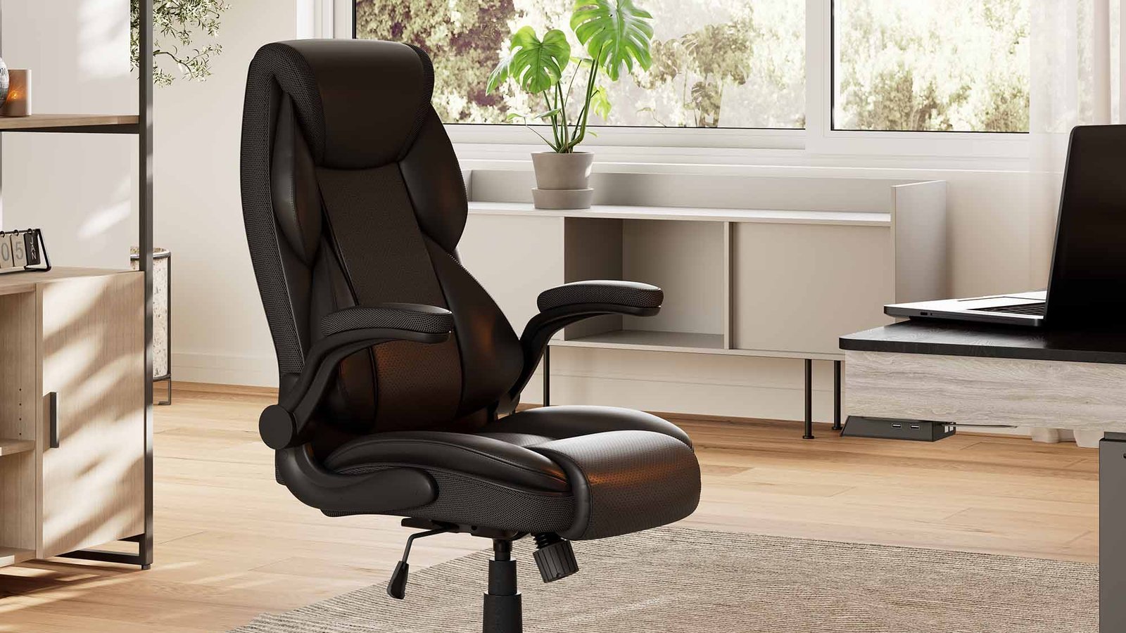 Side view of a person demonstrating proper fit and posture in an office chair.